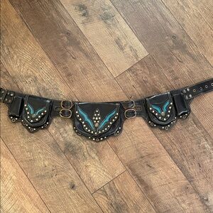 Nayture’s Empire Elegant Black and Teal Leather Belt/ Fannypack w/Stud Details